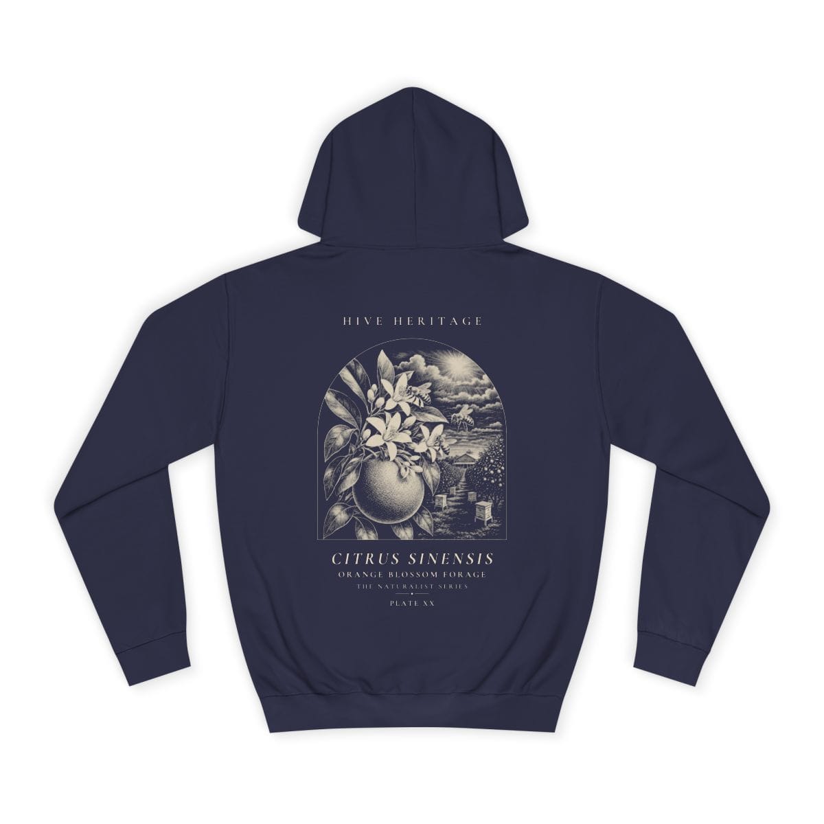 Orange Blossom Forage - Naturalist Heavyweight Hoodie in Oxford Navy