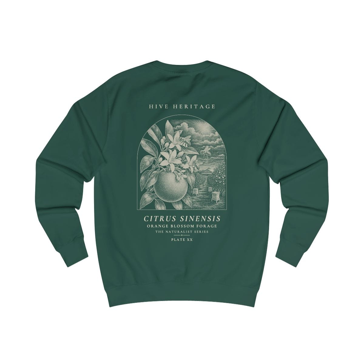 Orange Blossom Forage - Naturalist Crew Sweatshirt in Bottle Green