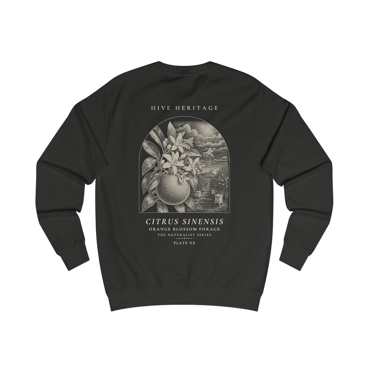 Orange Blossom Forage - Naturalist Crew Sweatshirt in Jet Black
