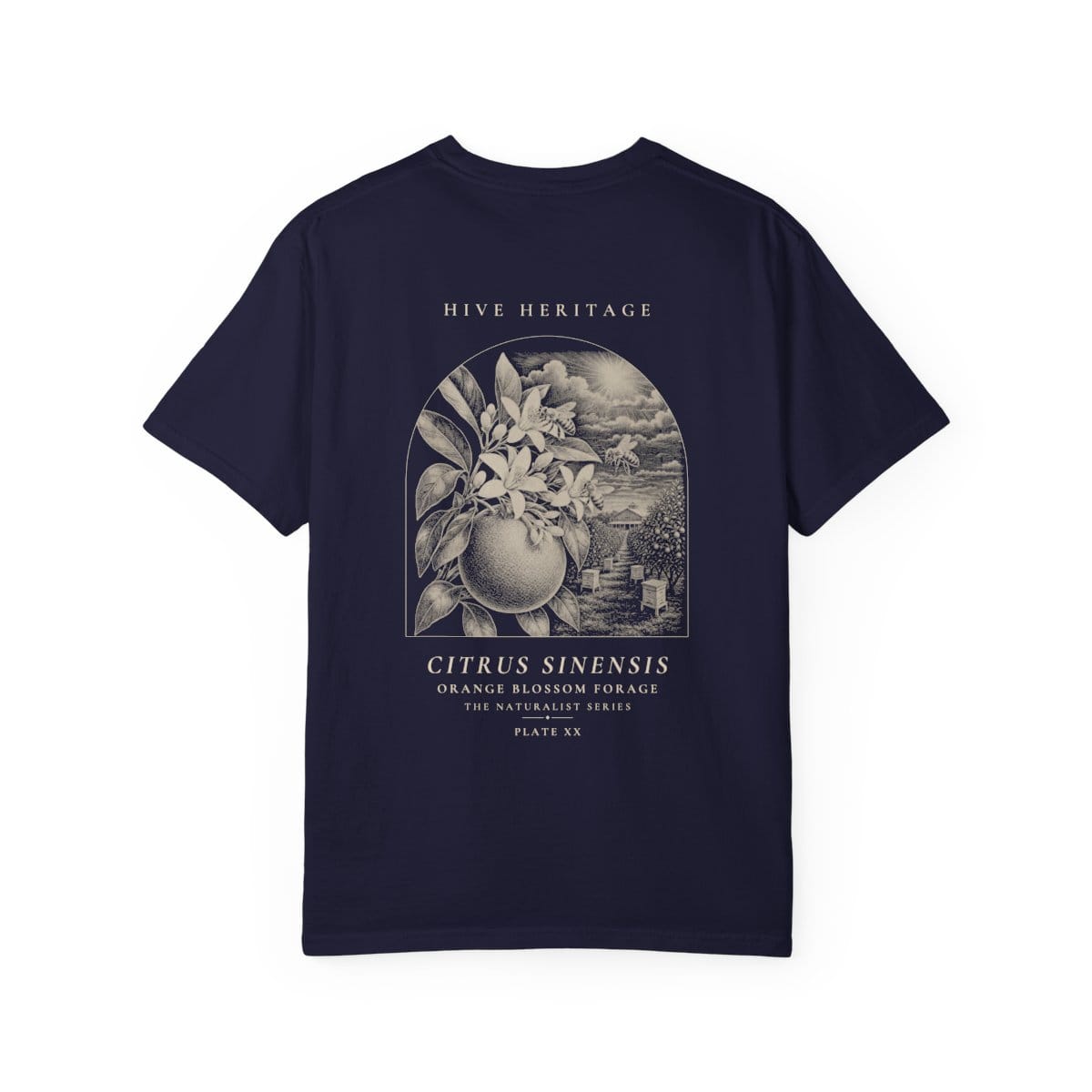 Orange Blossom Forage - Naturalist Heavyweight T-Shirt in True Navy